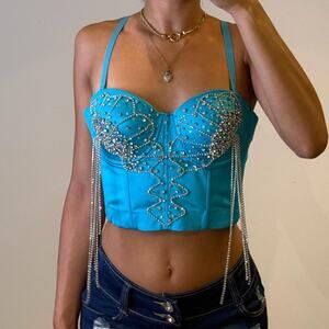 Blue Bustier with Rhinestones